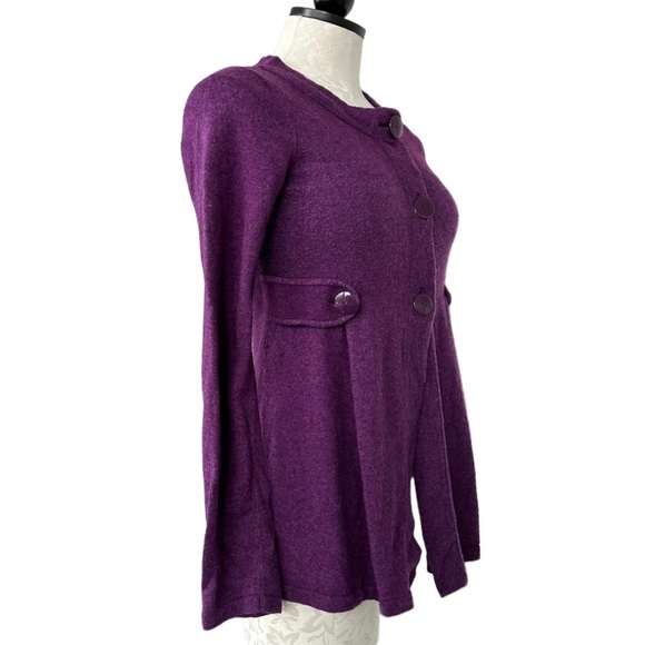 Banana Republic Wool Blend 3 Button Cardigan Waist Tab Belt Purple Size Small - Picture 4 of 16